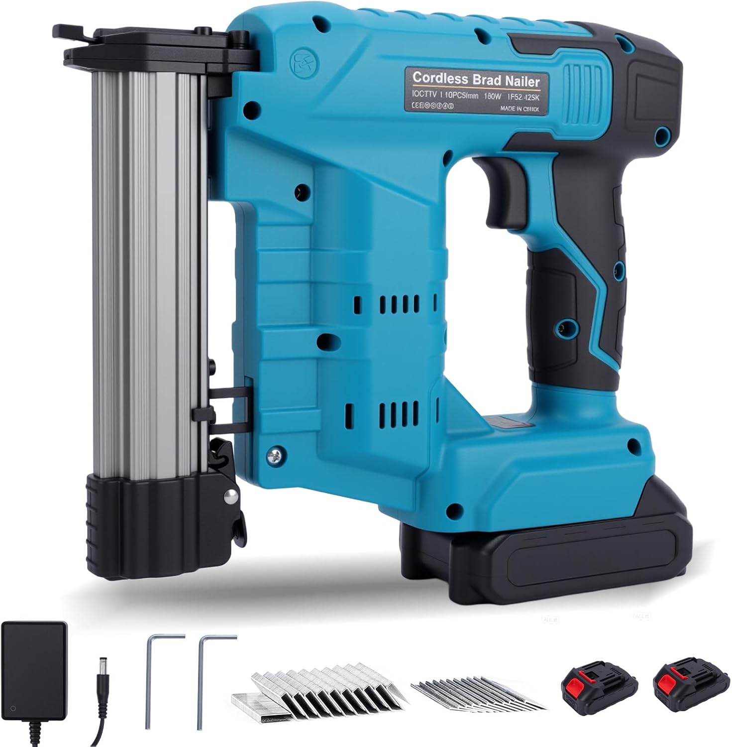 Electric Nail Gun 2 Modes Battery Powered 18 Ga Brad Nailer, 20V Cordless Nail Gun Compatible with Battery, Copper Motor Heavy Duty Stapler for Woodworking Projects (2 Batteries)