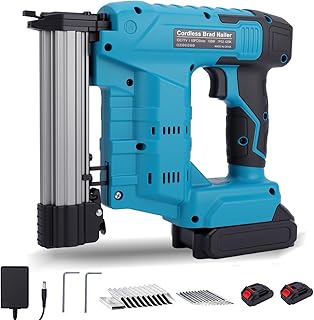 Cordless Electric Nail Gun Kit, Battery Powered Brad Nailer & Staple Gun for Wood, 2 Modes, Compatible with Makita 18V, F32/422K for Carpentry Projects (2 Batteries)