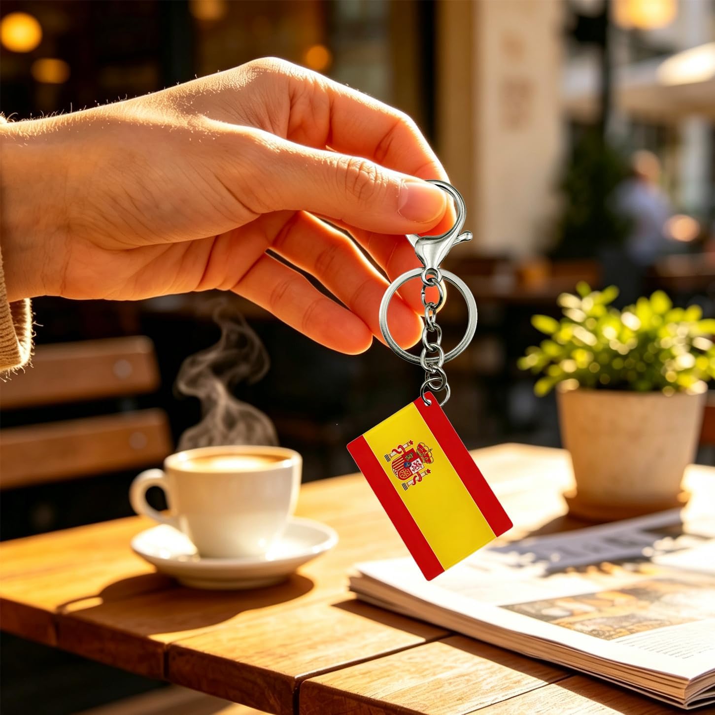 4Pcs Spain Flag Double-sided Acrylic Car Motorcycle Keychain,with Rings and Lobster Claw Clasps Spaniard Flags Men and Women Style Car Key Chain Gifts Decoration image 4