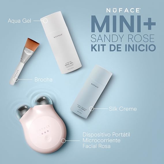 NuFACE MINI+ Microcurrent Facial Device Kit - FDA Cleared Face Sculpting & Skin Firming Device to Contour & Tone + Microcurrent Gel Activator, Silk Creme & Applicator Brush - Sandy Rose