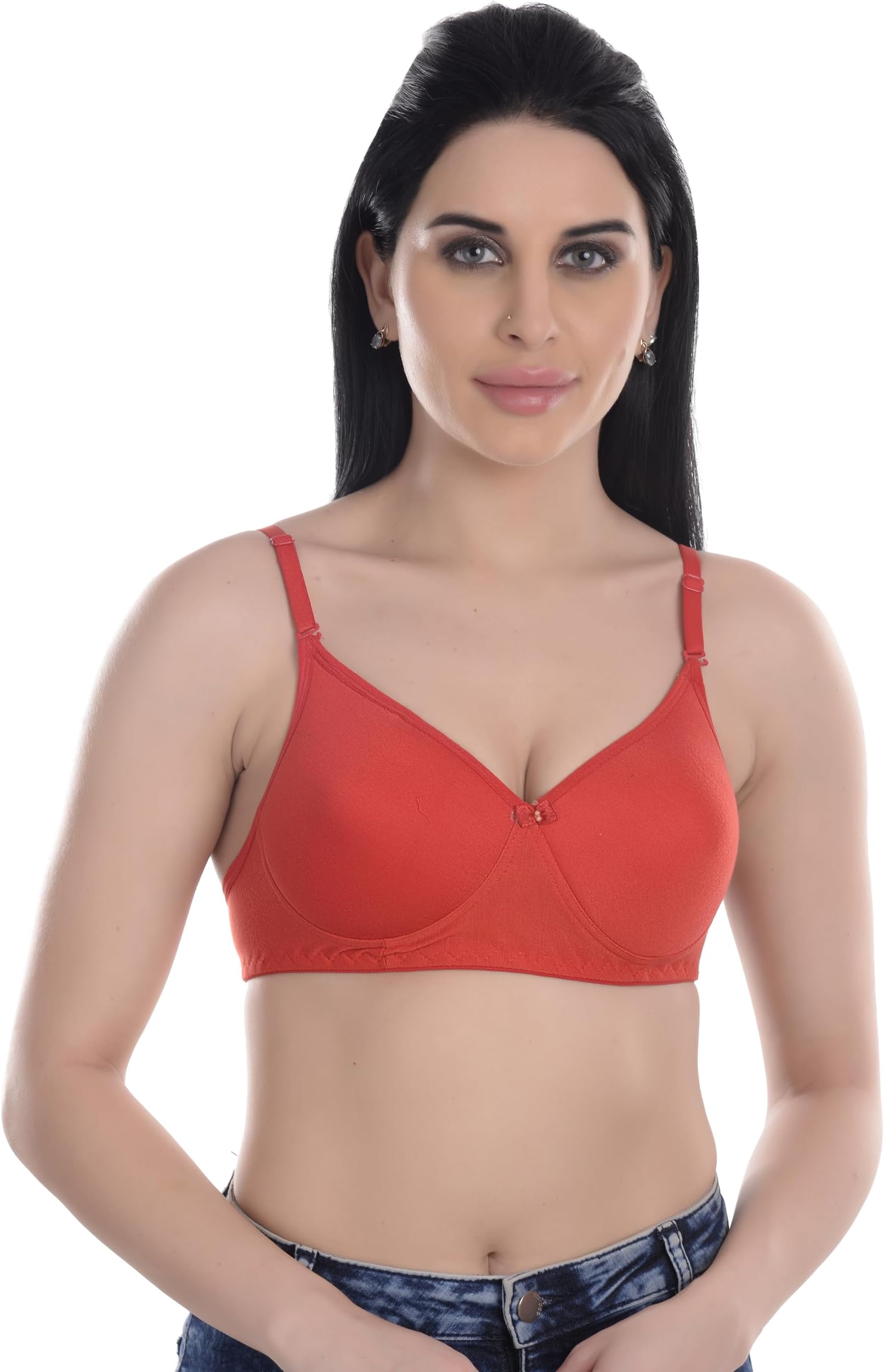 Women Lightly Padded Wireless Bra | Soft Cotton-Blend Fabric, Breathable & Comfortable | Adjustable Straps | Everyday Innerwear for Women & Girls__