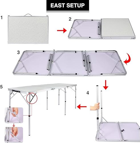 Miniatura 5 de RedSwing Mesa de camping plegable de 6 pies mesa de aluminio para exteriores con patas de altura ajustable 72 x 24 pulgadas color blanco