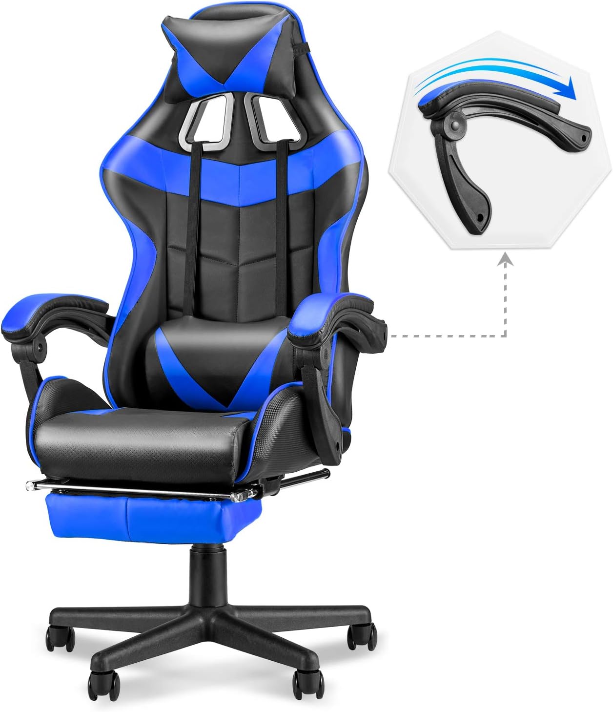 Soontrans Blue Gaming Chairs with Footrest,Ergonomic PC