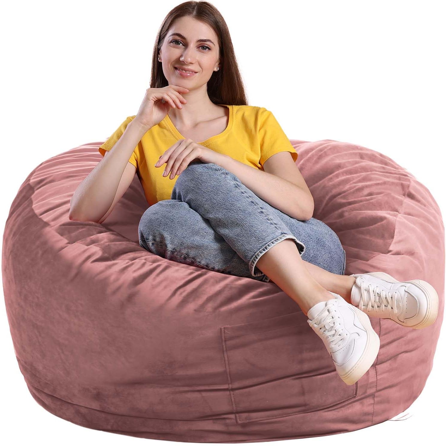 bean bag chairs, memory foam stuffing bean bag chair for adults/teens/kids, velvet lazy sofa furniture with removable high-rebound memory foam for living room bedroom college dorm m (36x36x23 in) pink
