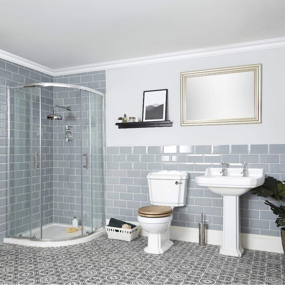 Milano White Legend Quadrant Shower Enclosure Close Coupled Toilet Full Pedestal Bathroom Basin Sink