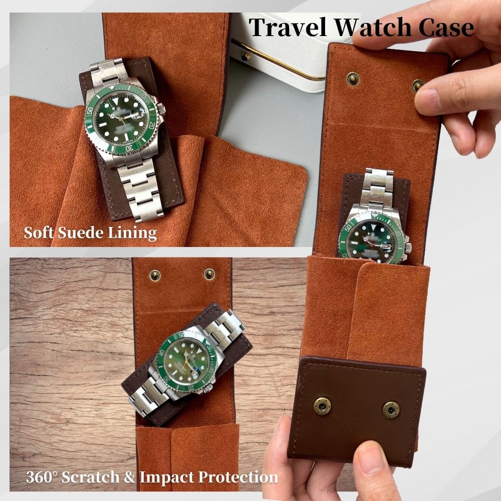 Leather Watch Case, Watch Travel Pouch, Single Watch Box for men and women, Luxury Watch Organizer, Watch Storage (Brown)