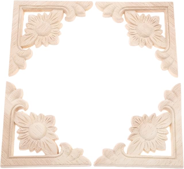 MUXSAM Wood Carved Mouldings Decal Corner Onlay Applique 4pcs Frame Furniture Wall Unpainted for Home Cabinet Door Decor Craft 9x9cm