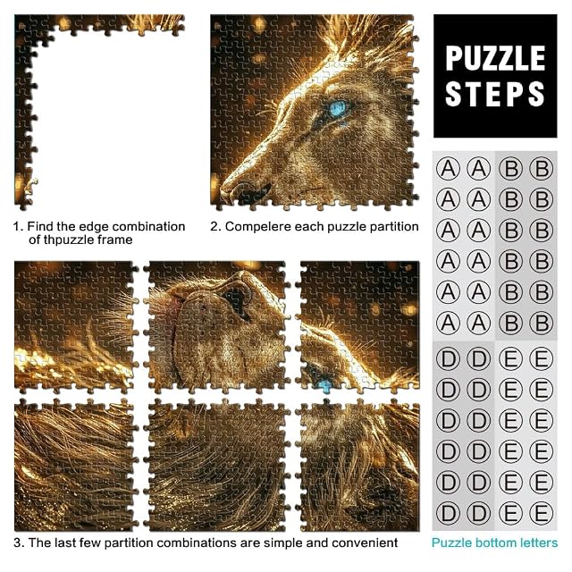 Foto 3 de 6 de Rompecabezas para Adultos de 1000 Piezas Leones Negros y Dorados Hecho de Papel，para y a Partir de 14 años…