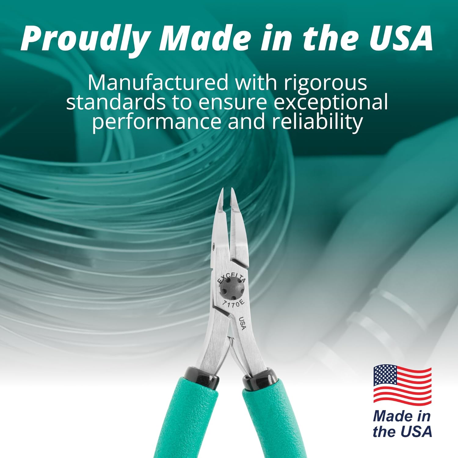 Excelta 7170E Lazer Line Flush Cutter with Long Nose Medium Fine .02” x .02” Tip, Relieved Head & Ergonomic Anti-Static Handle, CNC-Machined Carbon Steel Precision Tool for PCB & SMD Work, Made in USA