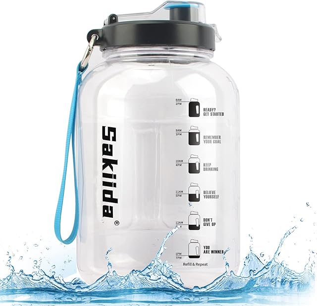 2.2 Litre Half Gallon Big Water Bottle With Removable Straw & Handle & Strong Strap - BPA Free Large Motivational Water Jug With Time Markings For Gym Sports Workout 2.2L (Black)