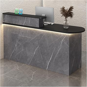 Office Reception Counter Desk with LED Lights, Front Counter Desk with Lockable Drawer, Retail Counter Checkout, Cashier Desk, for Lobby Retail Clothing Salon Shop Hotel Color P-2, Size