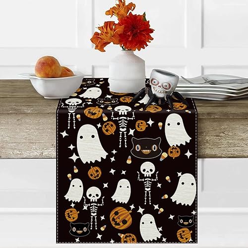 Miniatura 4 de GAGEC Camino de mesa de Halloween, gato negro, calabazas de temporada, cocina, comedor, hogar, decoración de fiesta al aire libre (13 x 72 pulgadas)