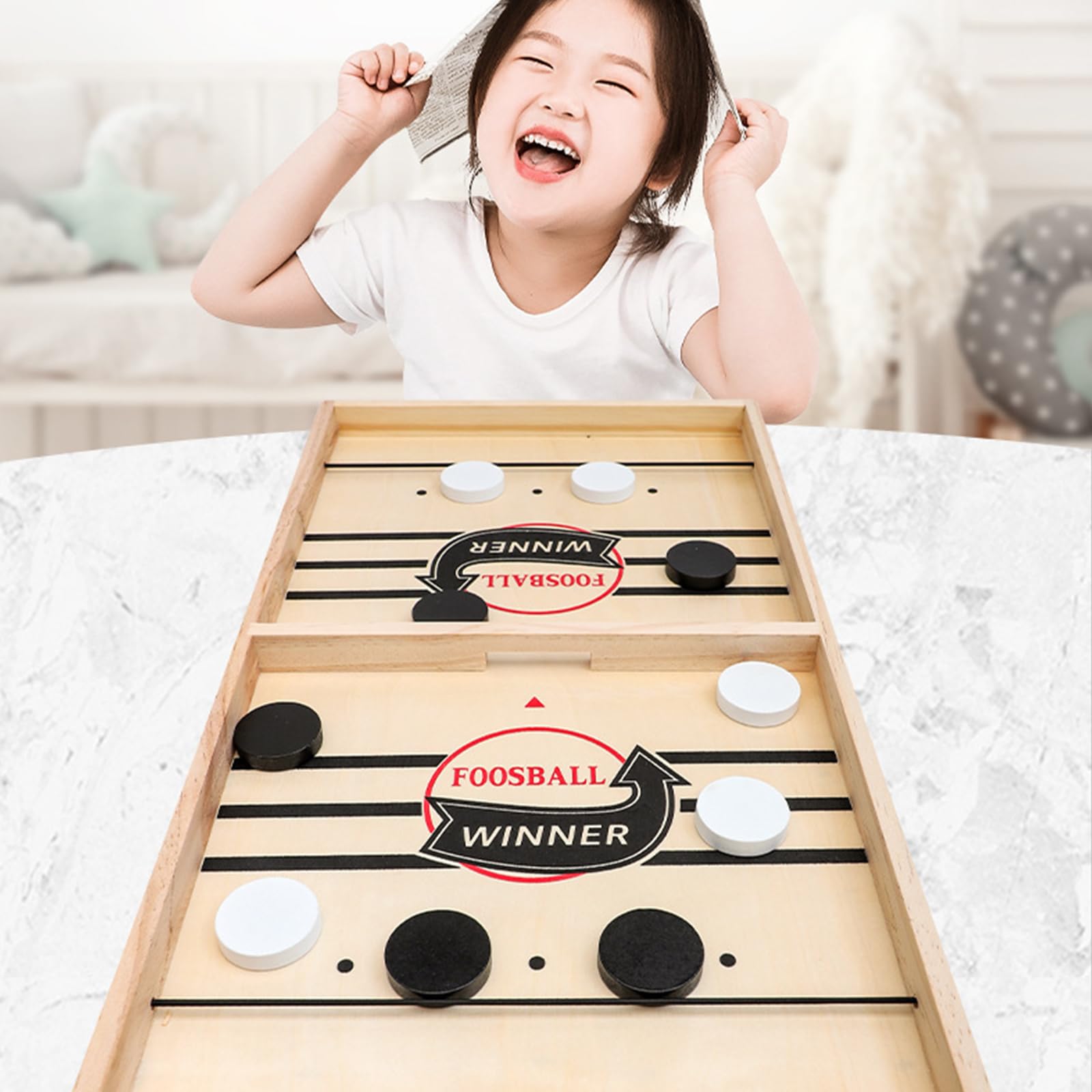 Hockey Brettspiel Sling Puck – 2-in-1 Tischhockey & Katapult-Spiel, Holz, 35x22 Cm