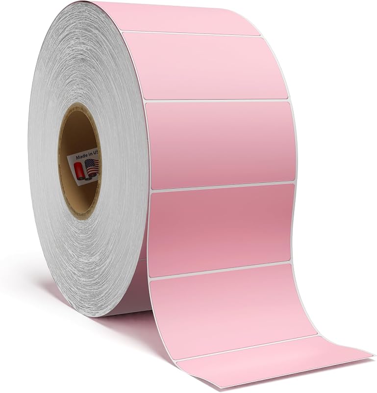 4" X 2" Direct Thermal Perforated Stickers Labels for Shipping Labels, Inventory, Color Coding - 2750 Per Roll on 3" Core - Compatible with Zebra, Datamax, and More (Pink, 4 Pack 11,000 Labels)