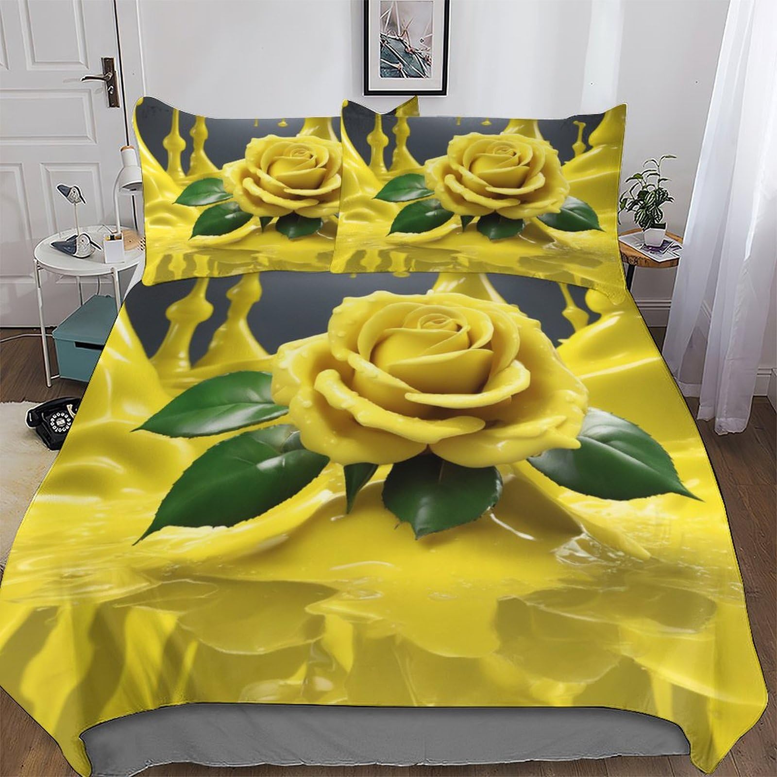Housse couette parure de lit 3 pièces double 200x200cm rose
