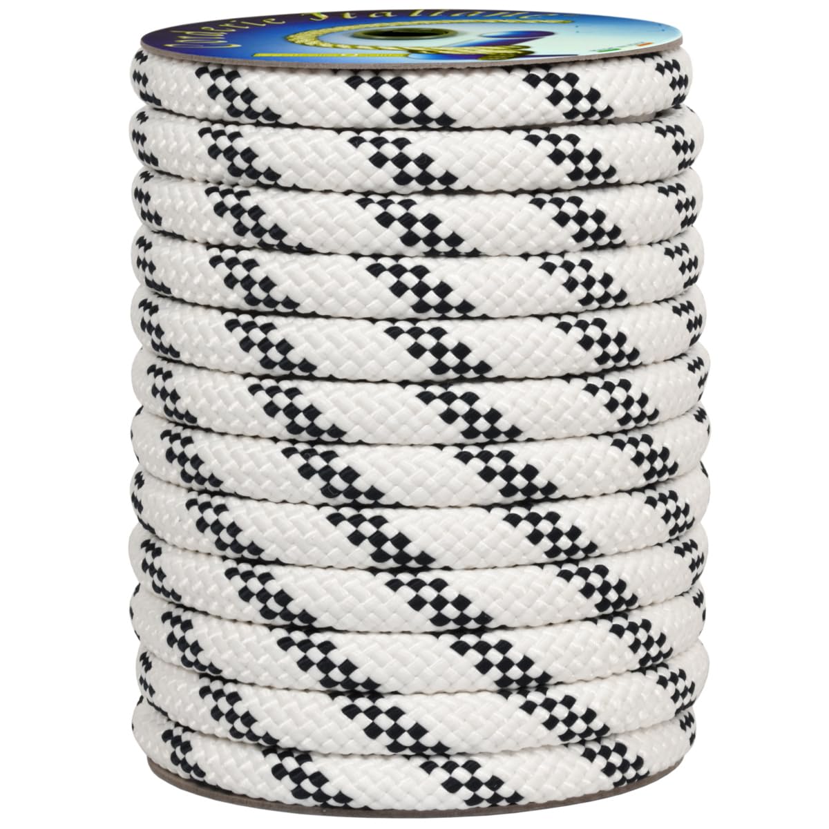 Corderie Italiane 1038948-00 Braid Nautica, 18 Mm-60 Mt, Blanco Con Etiqueta De Plástico Azul, color: Blanco con azul Marcador