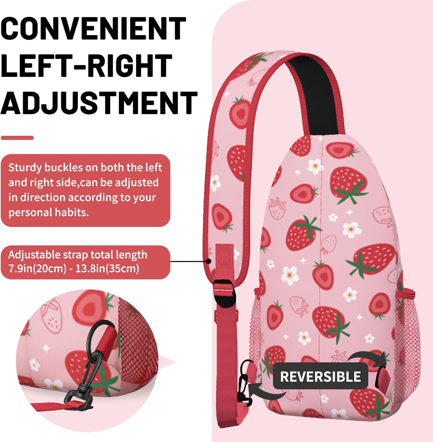 Red Strawberry Sling Bag Crossbody Chest Bag for Women Men, Water Resistant Lightweight Casual Crossbody Bag with Adjustable Strap, Travel Hiking Daypack Shoulder Backpack