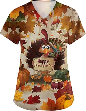 OIOLOYJM Halloween Christmas Scrub Tops Women Printed V Neck Short Sleeve Plus Size Scrubs for Womens Shirts with Pockets