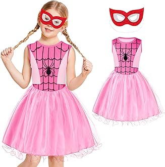 Aomig Spider-Girl Costume, Halloween Kids Spider Costume, Halloween Superhero Costume with Super Hero Mask, Deluxe Girls Spider Fancy Dress Outfit for Halloween Carnival Masquerade Party(100-150)
