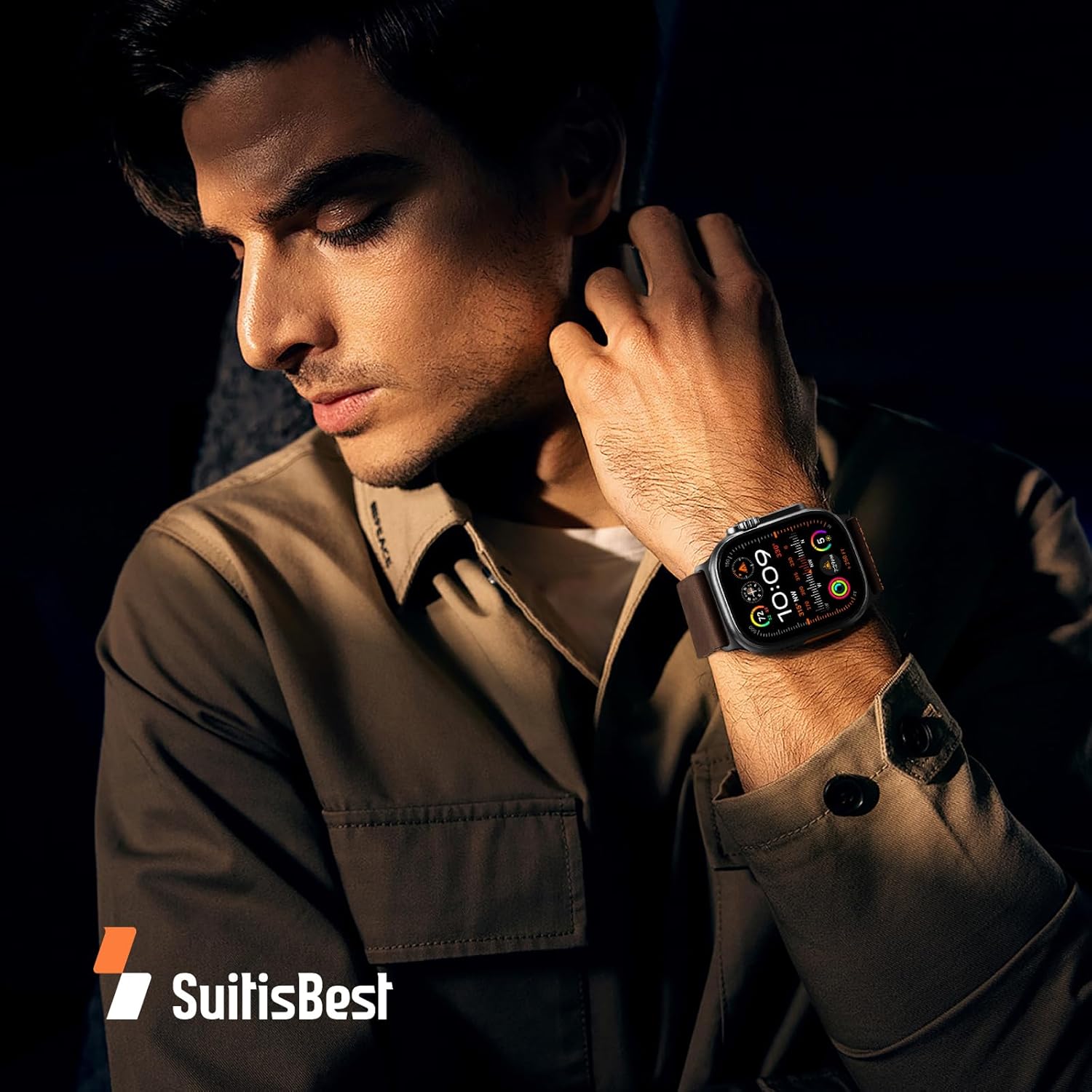Suitisbest Leather Bands Compatible for Apple Watch Ultra Band 49mm 46mm 45mm 44mm 42mm Men, Top Grain Genuine Leather Strap with S-Hook for iWatch Series 11/10/9/8/7/6/5 4/3/SE, Ultra 3/2/1