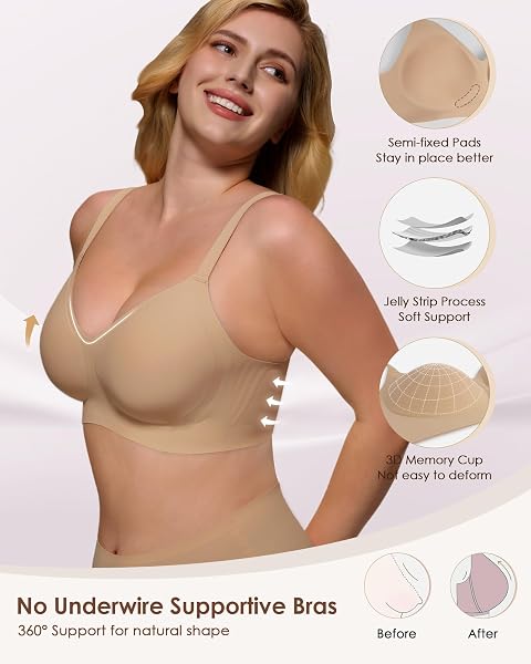 As Fairy Womens Soft Comfortable No Underwire Bras V Neck Seamless Push Up Bralettes Full Coverage Tshirt Brassiere - 2