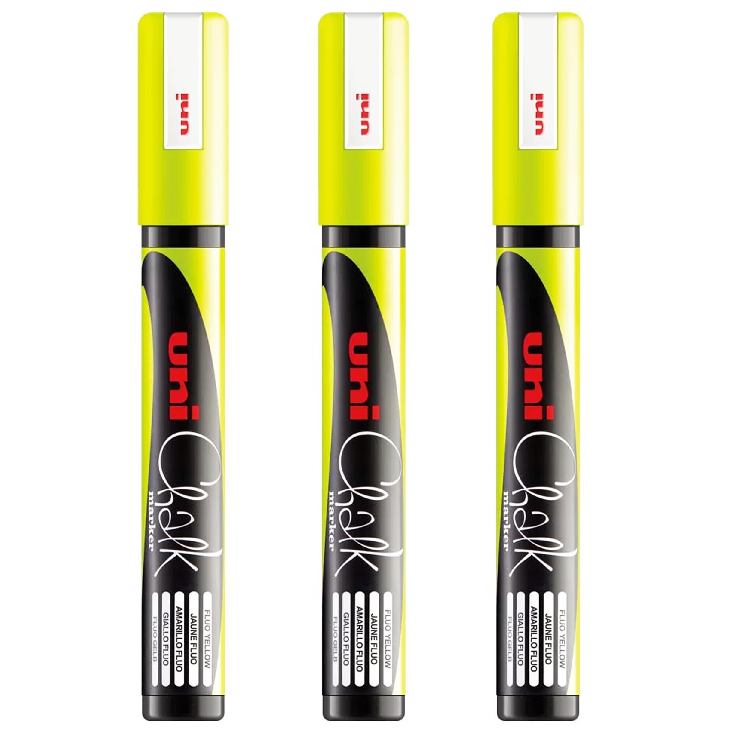 3 x Uni Chalk Marker Neon Yellow