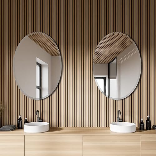 Miniatura 13 de ANYHI Espejo redondo de 16 pulgadas, espejo circular sin marco, espejo de baño biselado, espejos redondos para decoración de pared, espejo de pared