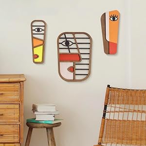 LIFVEAN Abstract Wood Picasso Wall Art Decor - Modern Minimalism Mask Home Wall Decor - Vintage Pop Wall Art for Bedroom Bathroom Living Room (3 Piece)