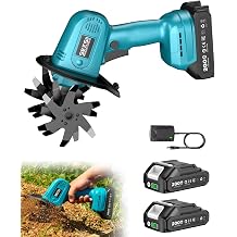 Mini Cordless Tiller Cultivator, 20V Electric Rototiller for Gardening | Lightweight 2.6 lbs, 2 x 2.0Ah Batteries, 4" Width &times; 4" Wepth, Ideal for Raised Beds, Lawn, Gardening, Soil Cultivation
