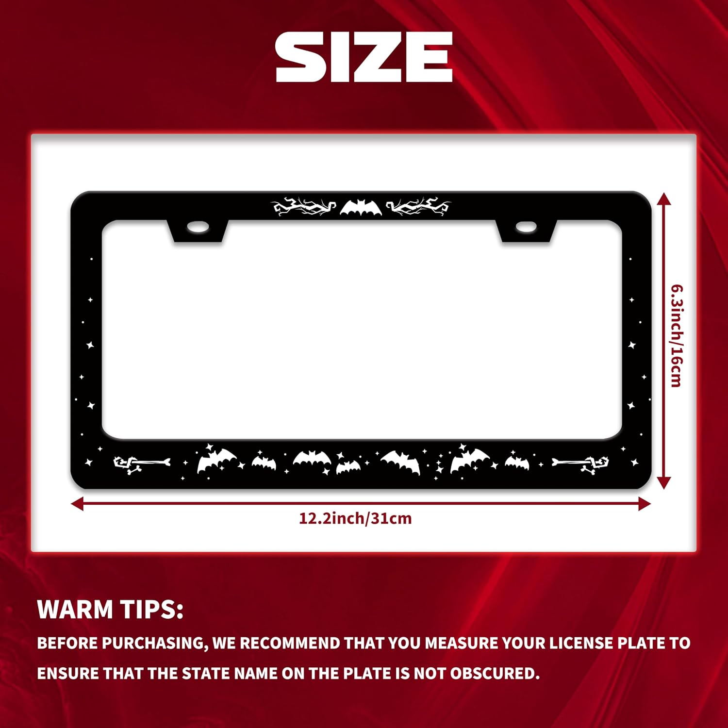 Bat Gothic Stainless Steel License Plate Frame Fits US Standard 2 Holes image 2