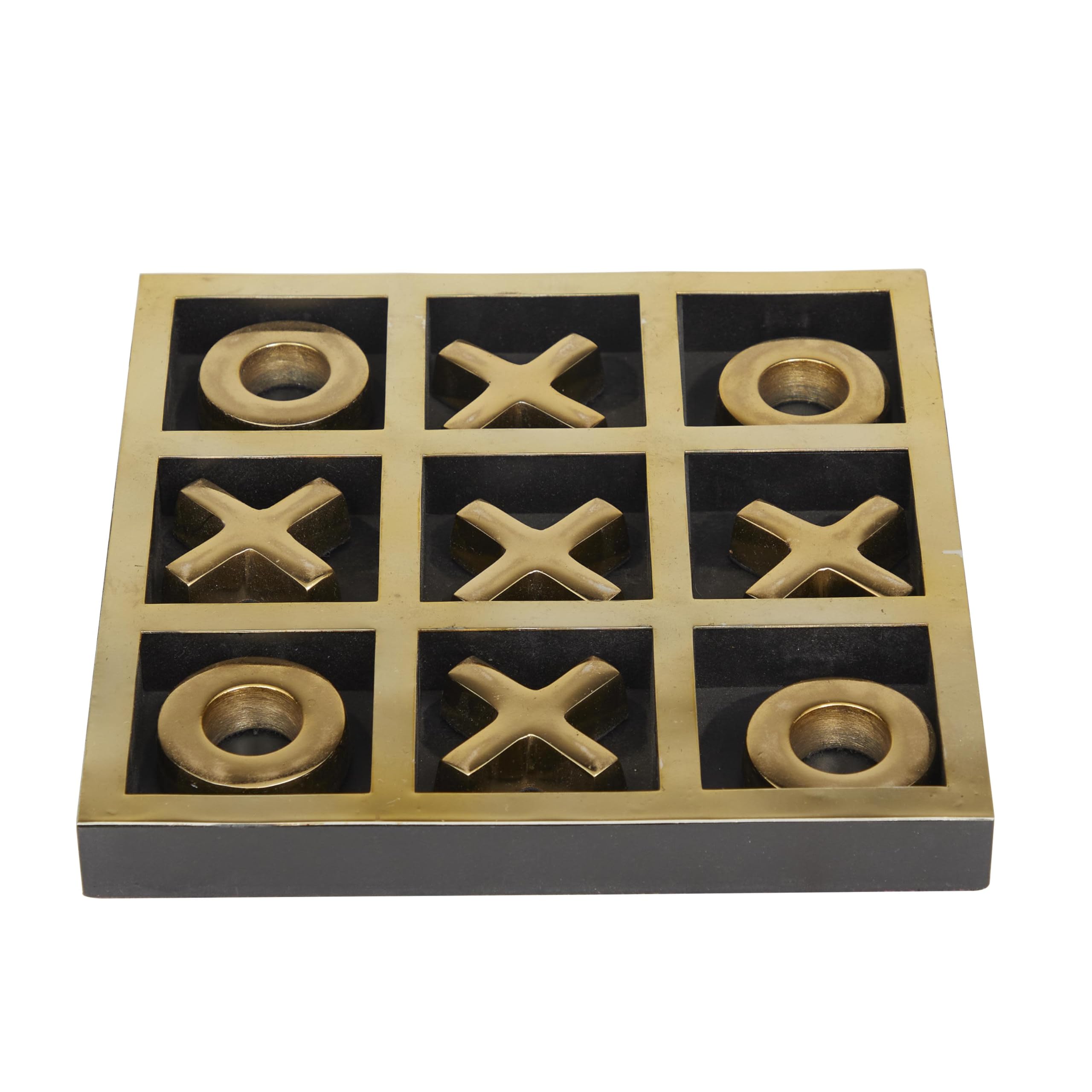 Deco 79 Aluminum Tic Tac Toe Game Set with Gold Inlay, 9" x 9" x 1", Gold