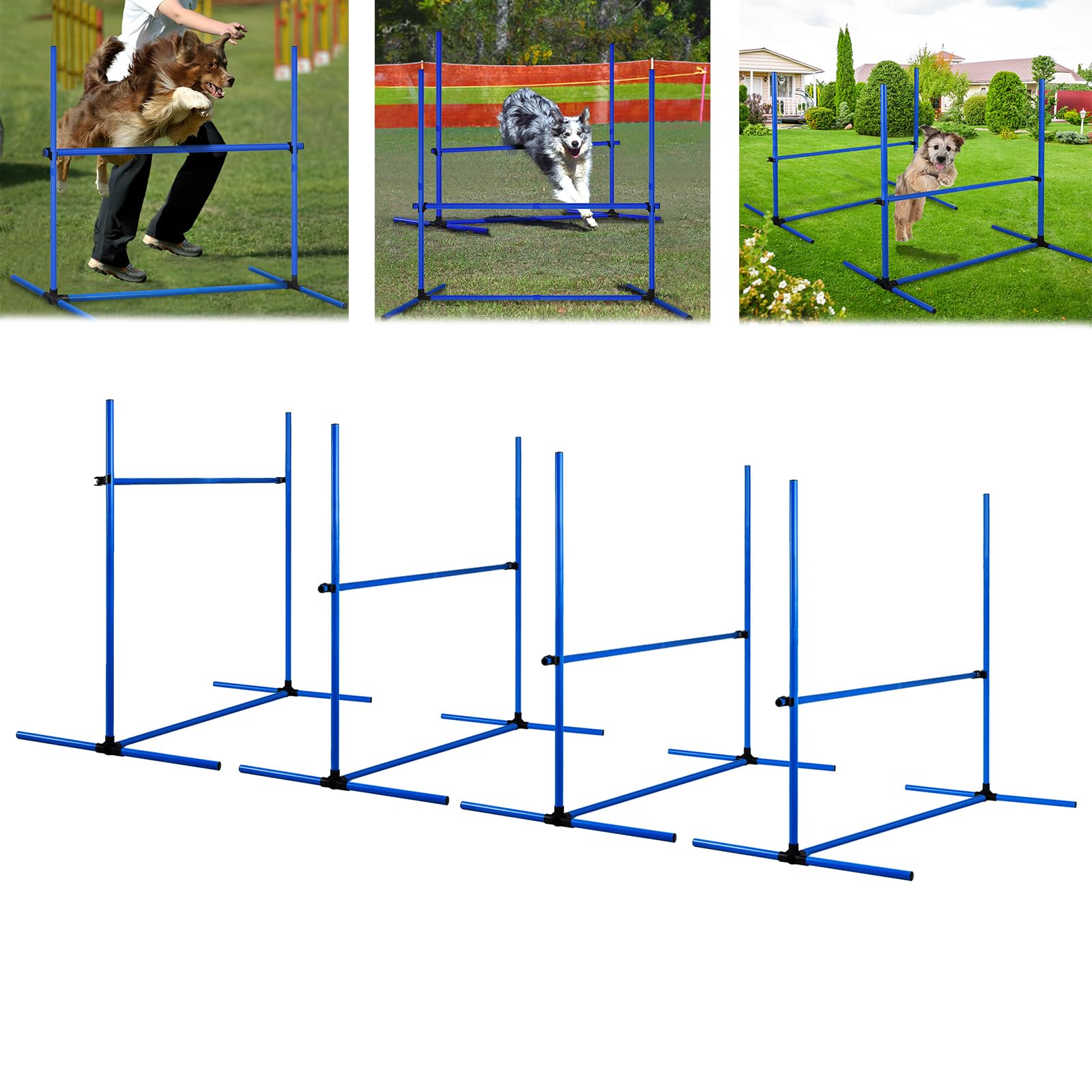 LZQ Agility - Juego de herramientas para perros, juego de obstáculos para agilidad (incluye 4 obstáculos de altura ajustable, juego de entrenamiento para mascotas, barras, barras de slalom con bolsa