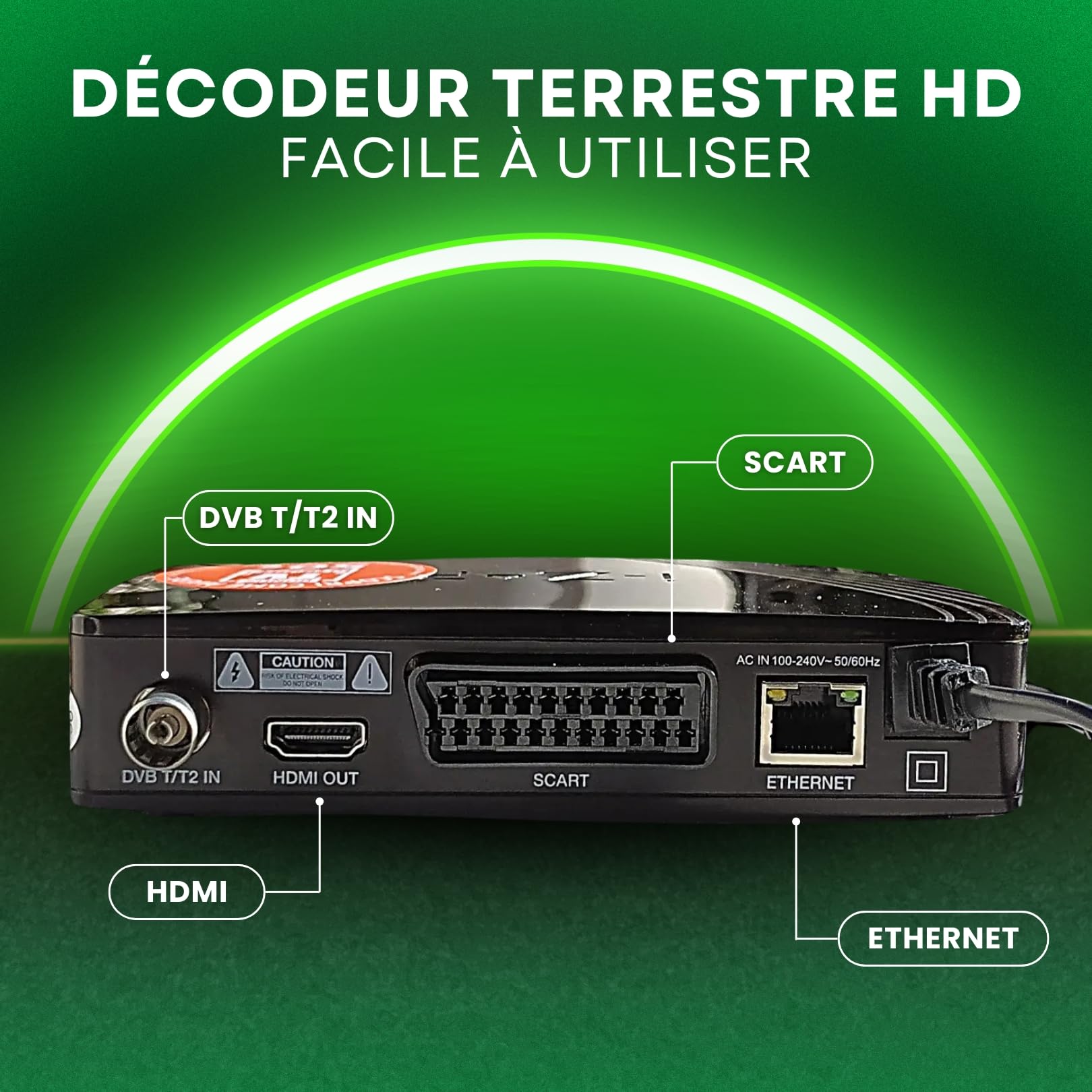 T366, Decodeur TNT HD 2025 DVB-T2 avec Télécommande Universelle, Decodeur TV HDMI/SCART/USB/Ethernet, Boîtier TNT avec Mise à Jour USB et Lecteur multimédia