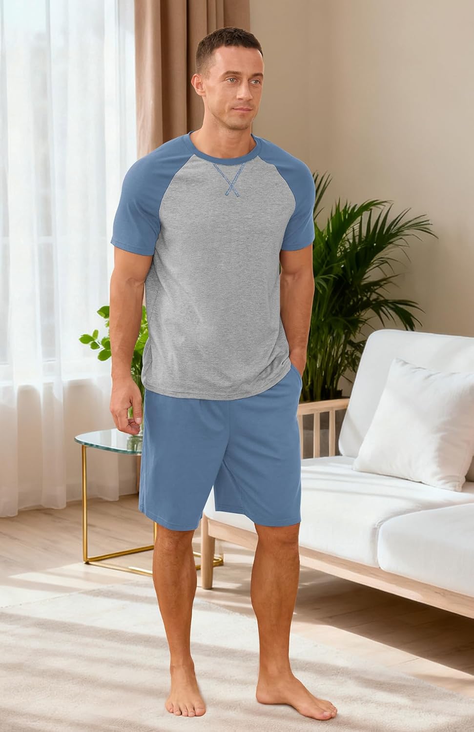 NITAGUT Mens Pajama Set Summer 2 Piece Loungewear Short Sleeve Pjs Sleepwear with Pockets Soft Comfy Nightwear - Image 2
