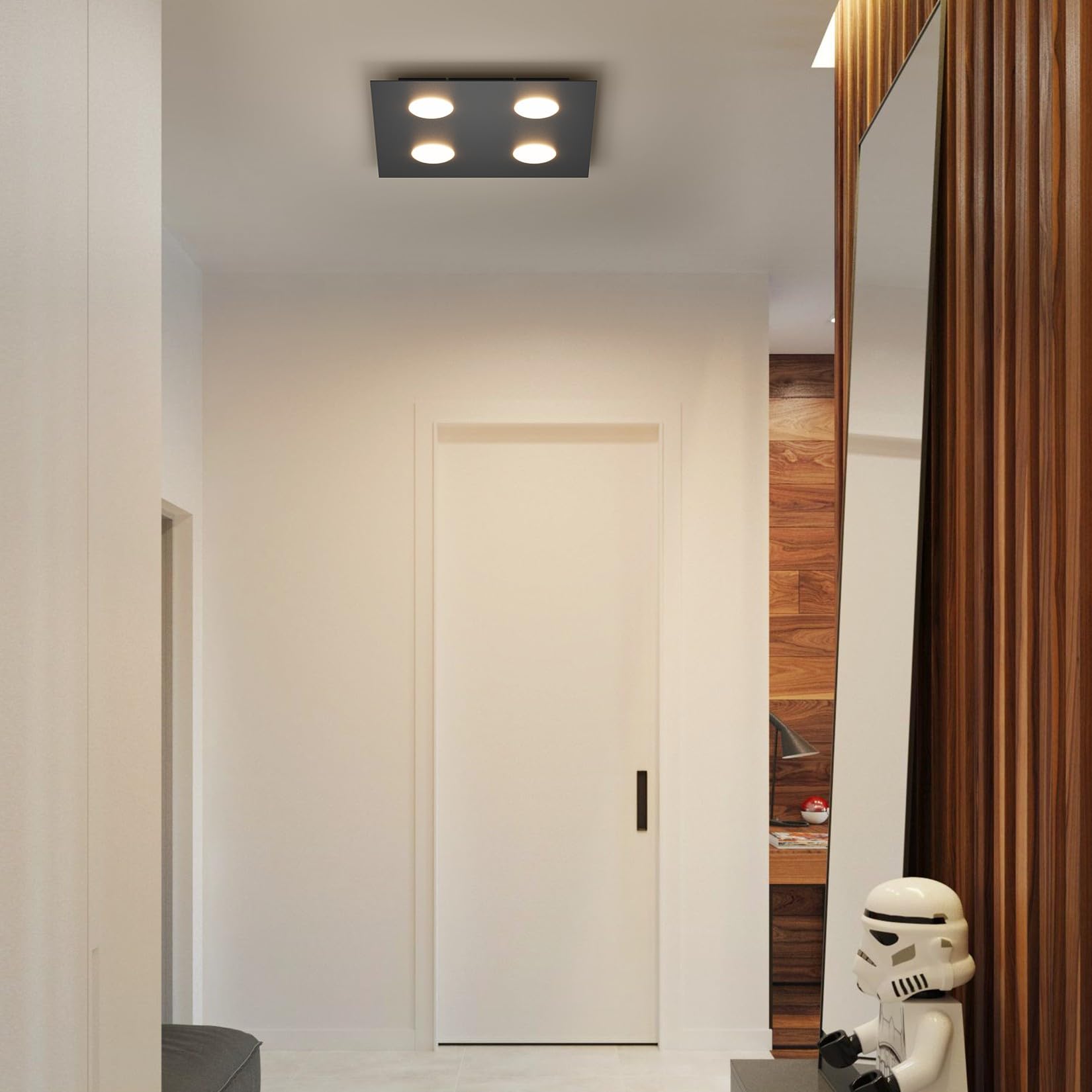 Klighten Plafoniera Soffitto con 4 Attacco GX53, Lampada da Soffitto Quadrata In Ferro, Faretti Soffitto per Soggiorno Cucina Corridoio Camera da Letto, 40 x 40 cm, Nero, Lampadina Non Inclusa