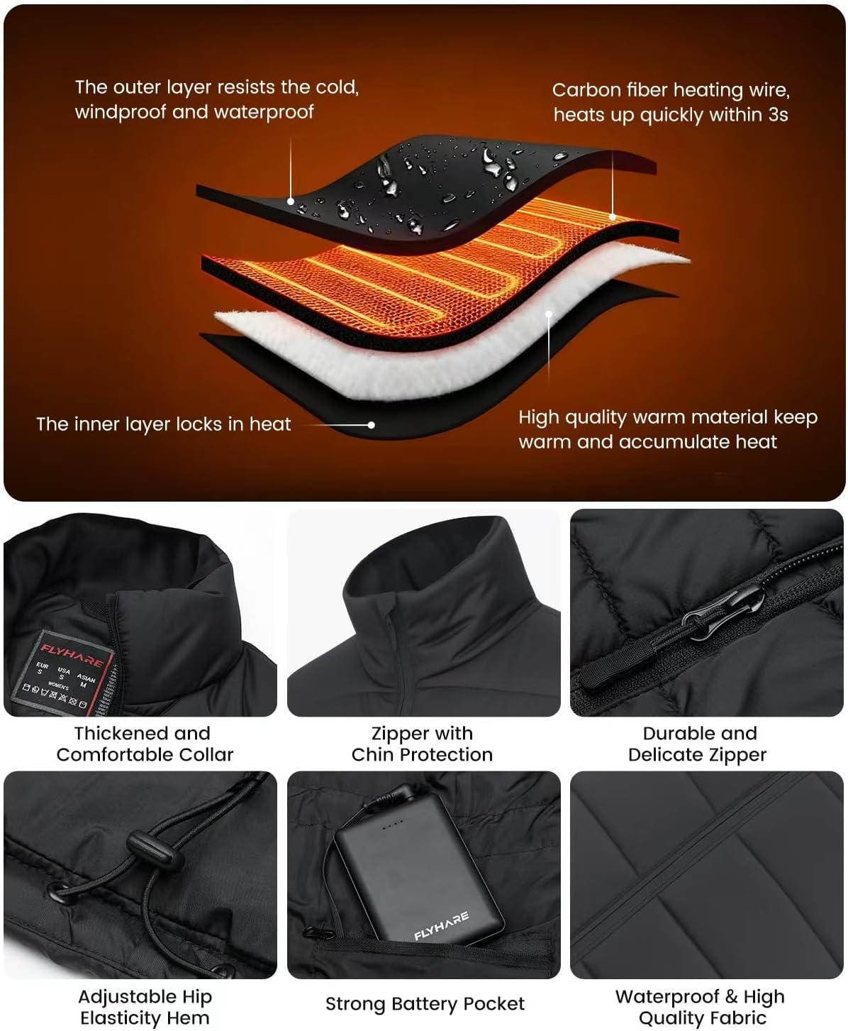 Flyhare Heated Vest for Women with Battery Pack Included 16000mAh 7.4V,Warming Women's Heated Vest,Rechargeable Heating Vests - Image 6