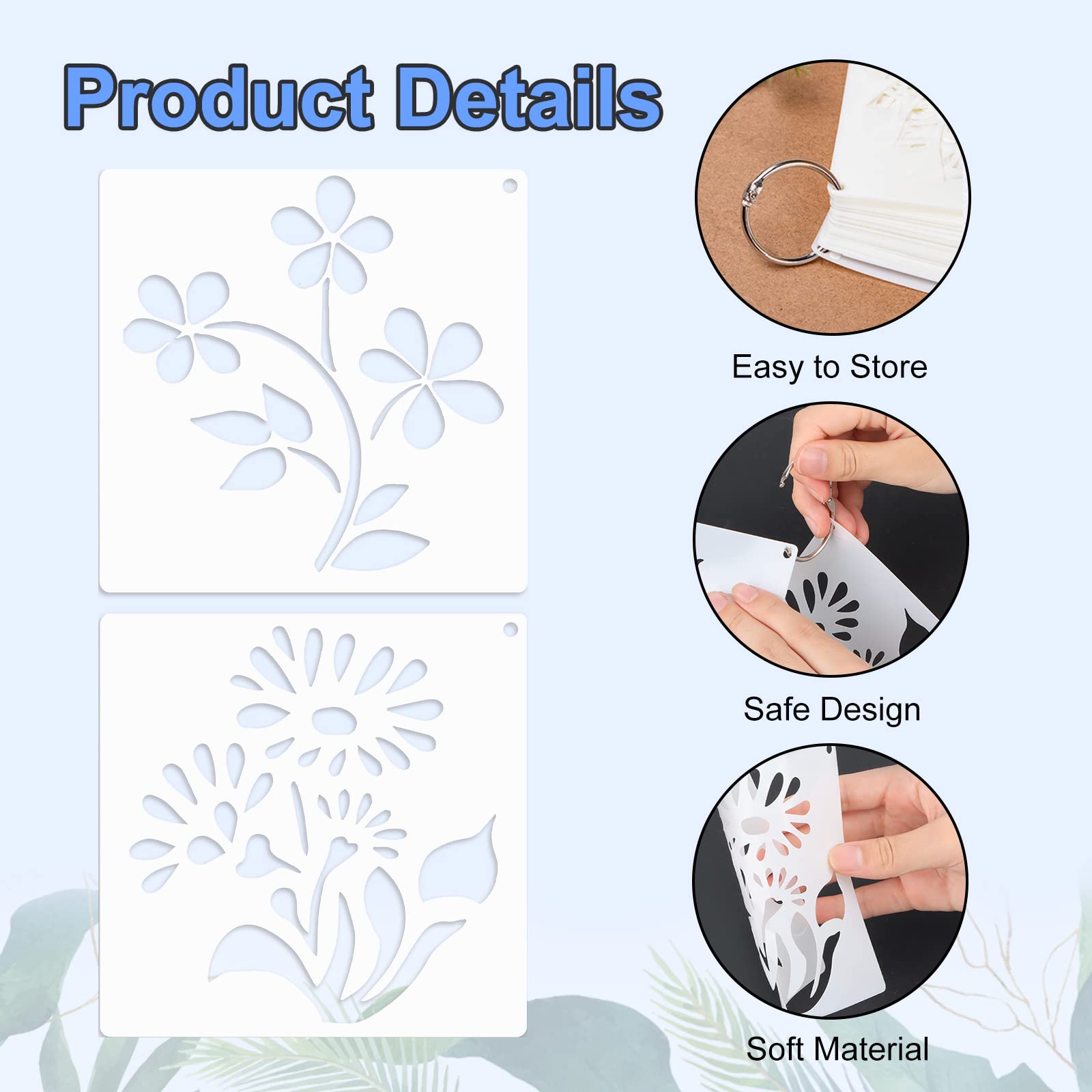 20 Stück Malerei Schablonen Set – Blumen & Pflanzen, Wiederverwendbar, Für Wand & DIY