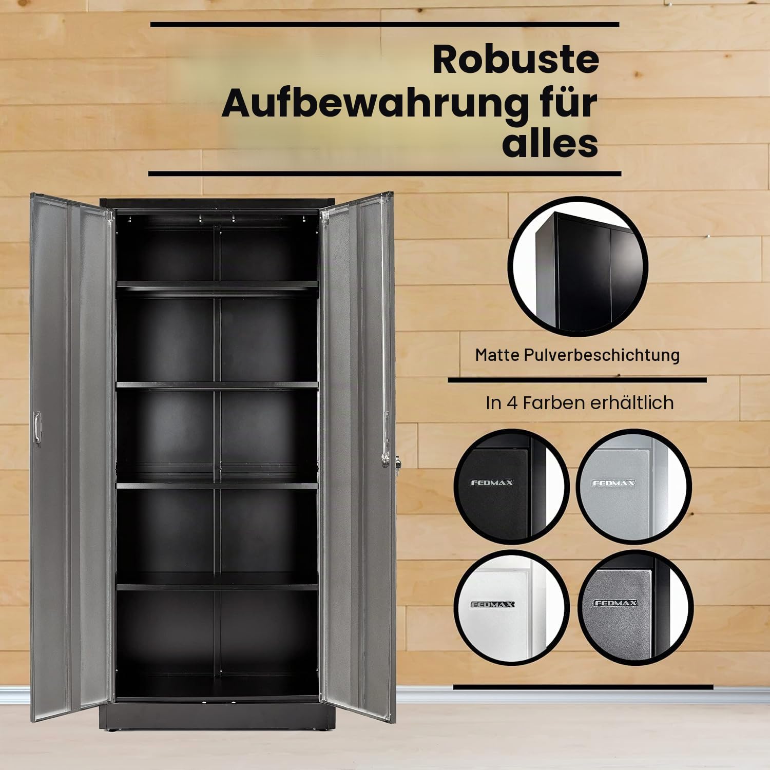 Schwerlast-Metallschrank-180x80x40 cm Aktenschrank-Werkzeugschrank Metall-Aufbewahrungsschrank – 71 Zoll großer Stahlschrank mit verstellbaren Regalen und abschließbaren Türen（Silber schwarz） Baumarkt
