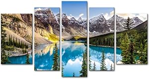 5 Pieces Modern Canvas Painting Wall Art The Picture for Home Decoration View of Moraine Lake Banff National Park Canada Landscape Mountain&Lake Print On Canvas Giclee Artwork for Wall Decor