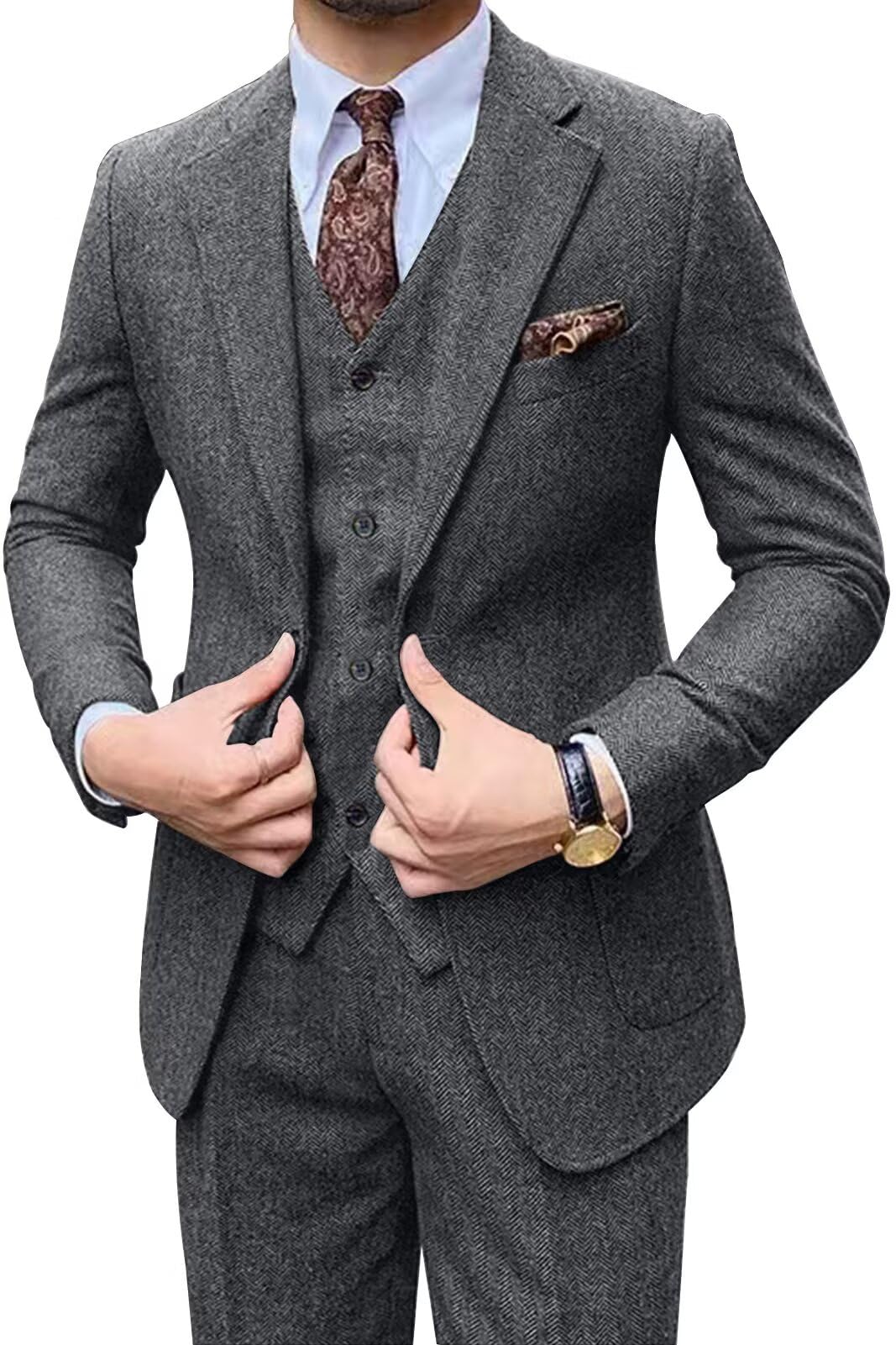 Abito da uomo retrò 3 pezzi tweed a spina di pesce abiti da uomo giacca di lana smoking sposi matrimonio blazer gilet pantaloni set ballo
