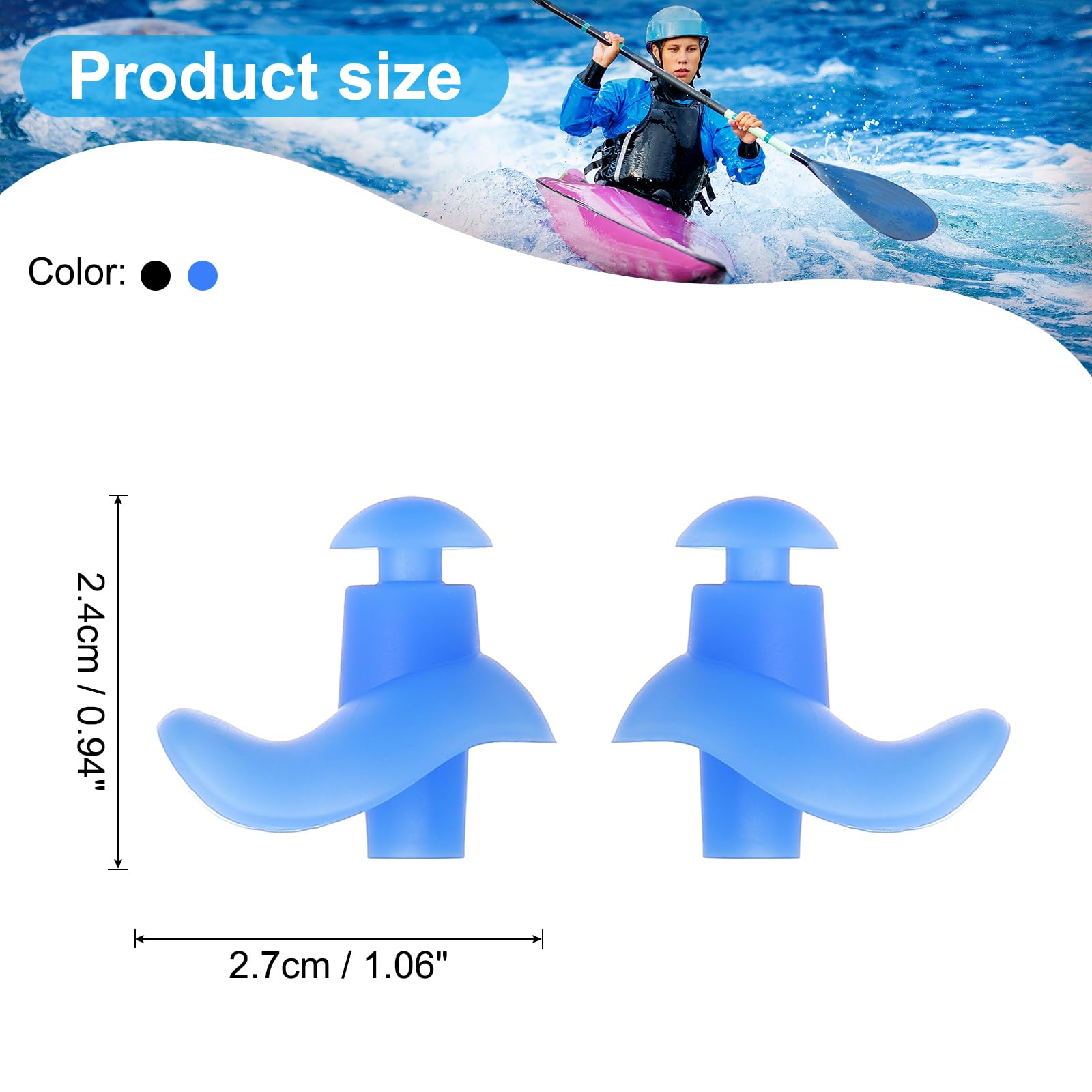 PATIKIL Ear Plugs for Swimming,2 Pairs Waterproof Soft Silicone Curved Swim Earplugs for Adults,Bathing, Surfing,Swimming, Black Blue