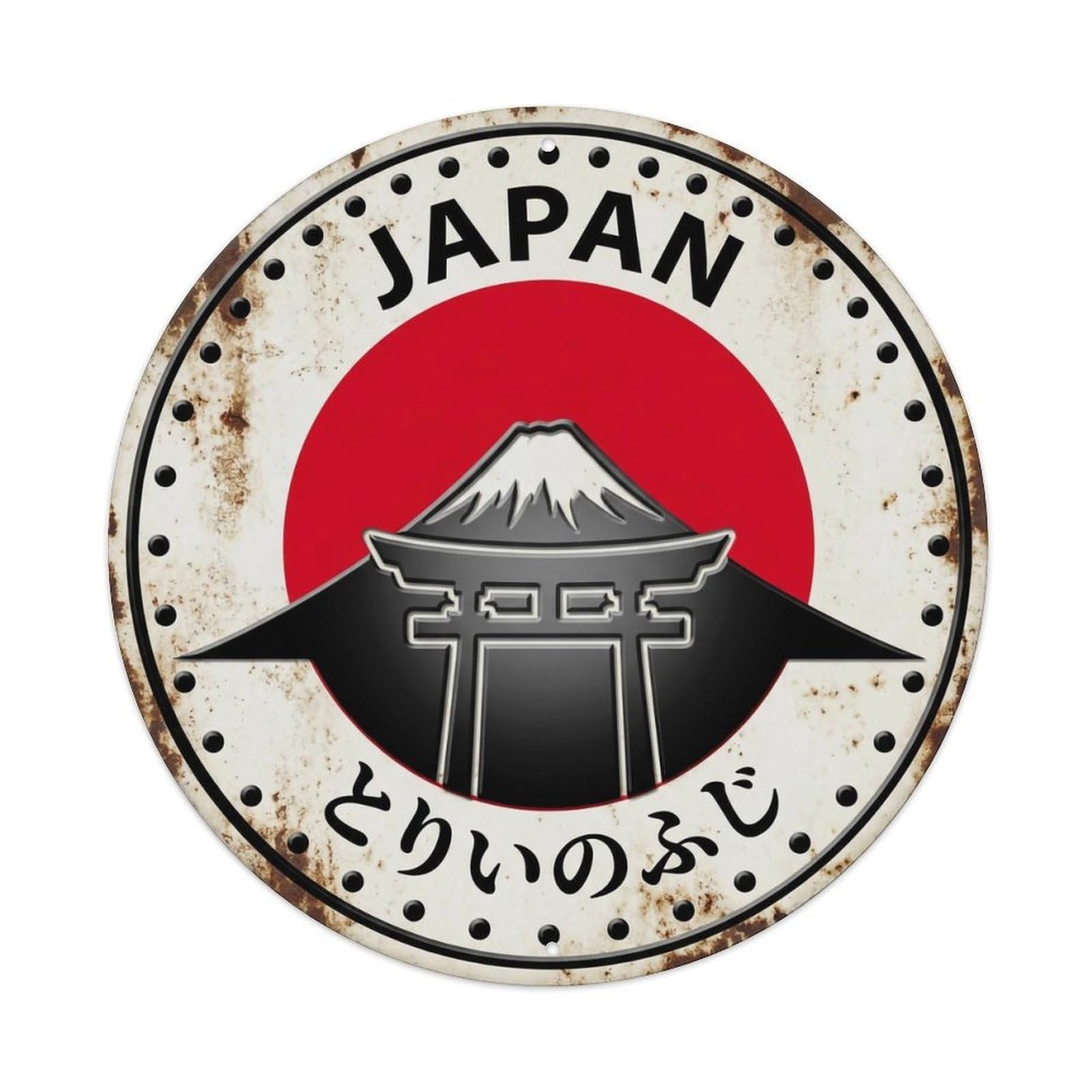 Fuji Torii Gate Japan Shrine Peak Weathered Metal Tin Sign
