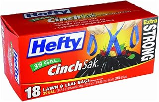 Hefty Strong 39 Gallon Lawn & Leaf Bags with Cinch Sak Drawstring, 18 Count - Durable Yard Waste Garbage Bags