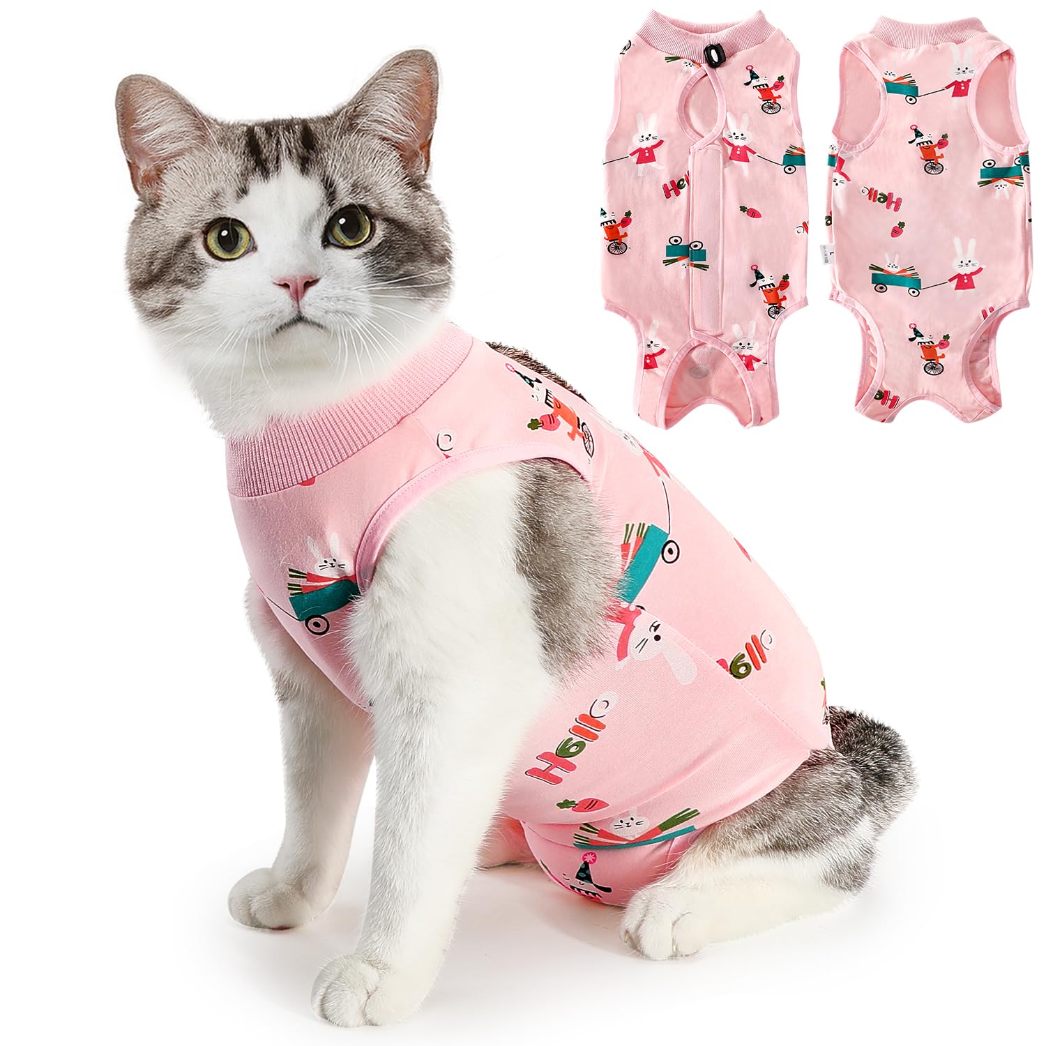 SlowTon Cat Recovery Suit - Cat Onesie for Cats After Surgery, Spay Suit for Abdominal Wounds, E-Collar Alternative Bodysuit Shirt Anti-Licking (Pink,
