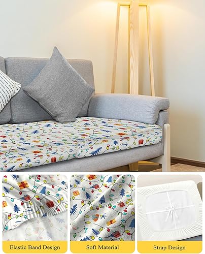 Miniatura 4 de Wowouhiya Fundas de cojín para sofá de Navidad, funda elástica para sofá con parte inferior elástica, luces coloridas, árbol de Navidad, muñeco de