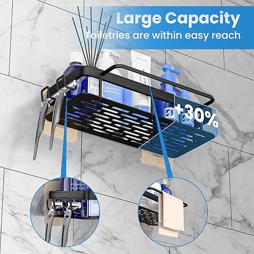 Miniatura 6 de Organizador de ducha con diseño de panel plano, organizador y almacenamiento de baño antipuntas y anticaídas, paquete de 2 estantes de ducha de