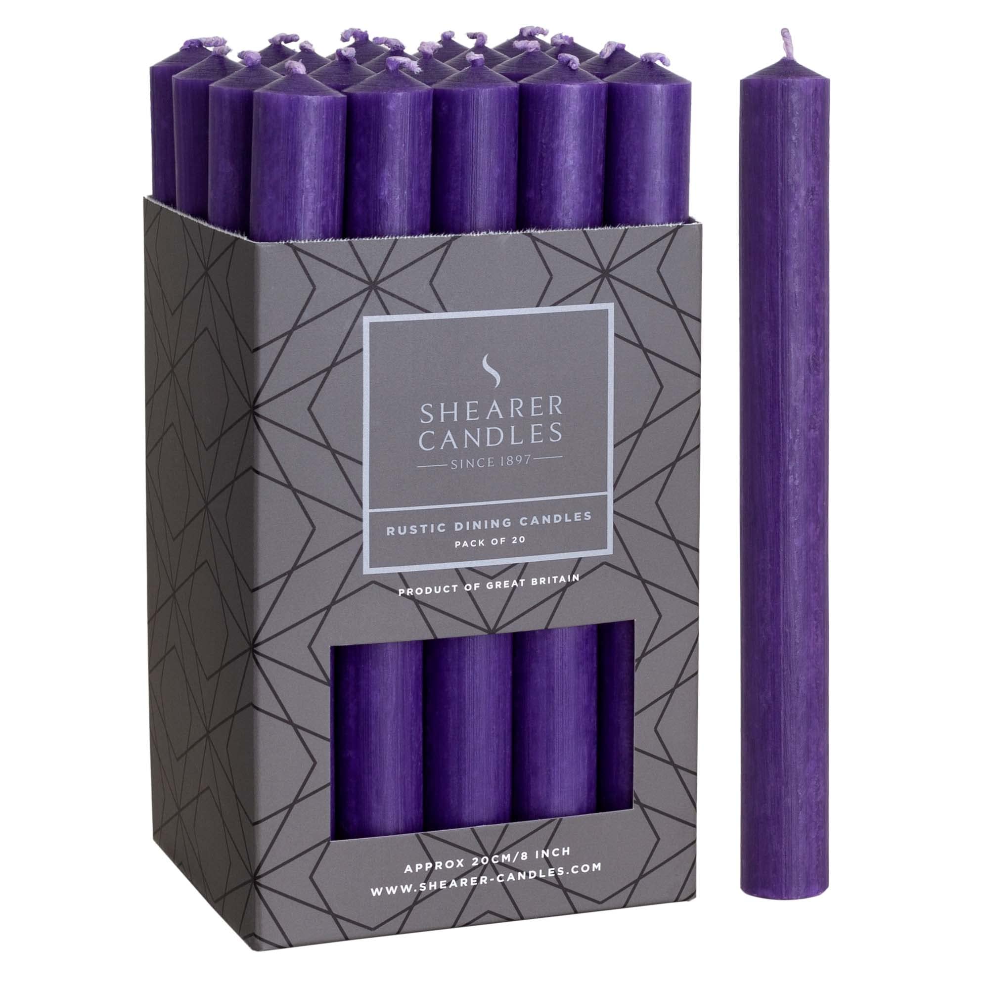 Shearer Purple Candles - Dinner Candles - 8 Inch - Unscented Dinner Candles - 8 Hour Burn Time - 20 Pack