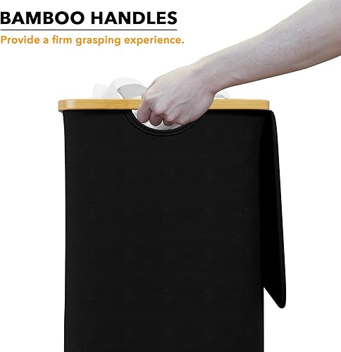 Miniatura 4 de SpaceAid Laundry Hamper with Lid, 110L Large Tall Clothes Basket Bin with Bamboo Handles, Collapsible Laundry Hamper for Bedroom, Bathroom, Dorm