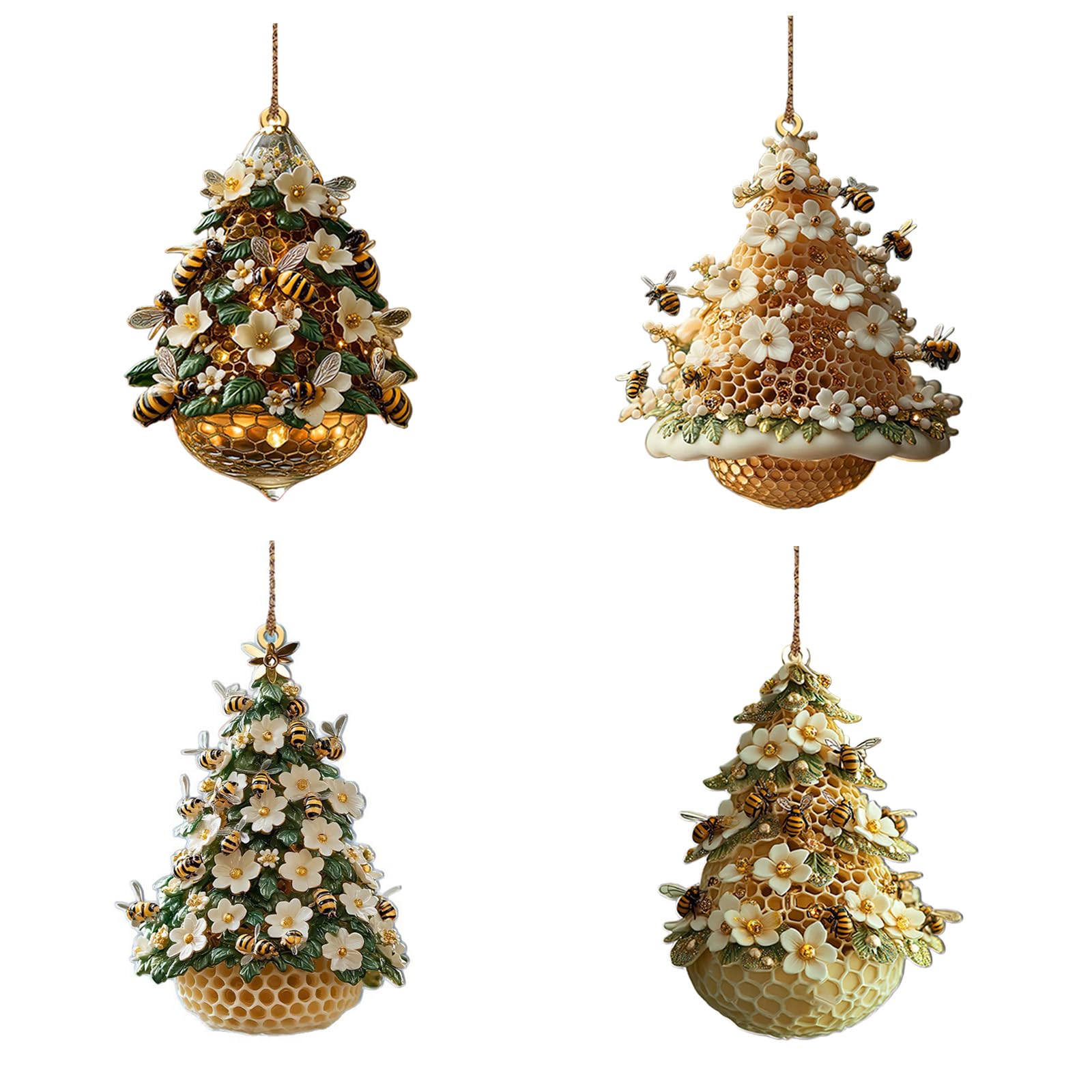 Honeycombed Christmas Tree Shape 2D Flat Acrylic Hanging Decoration Ornament Bees Theme Holiday Festives Home Decors Gift Acrylic Hanging Art