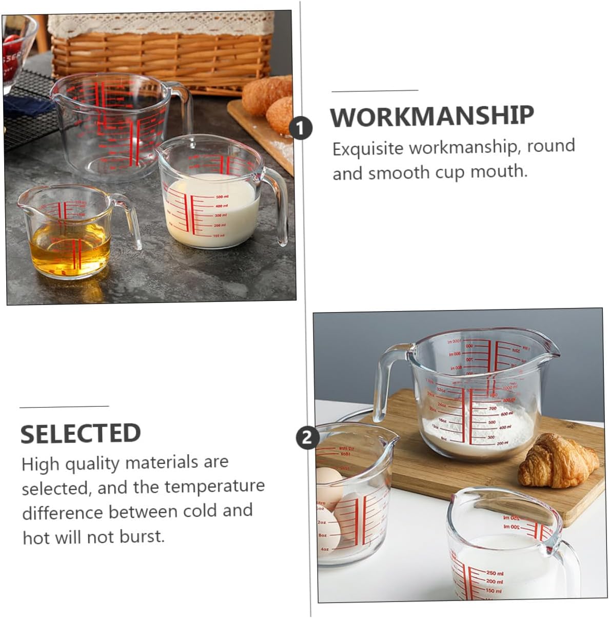 Tempered Glass Measuring Cup 1l Scale Measure Jug Heat-resistant Liquid Measuring Tool for Kitchen Baking and Cooking
